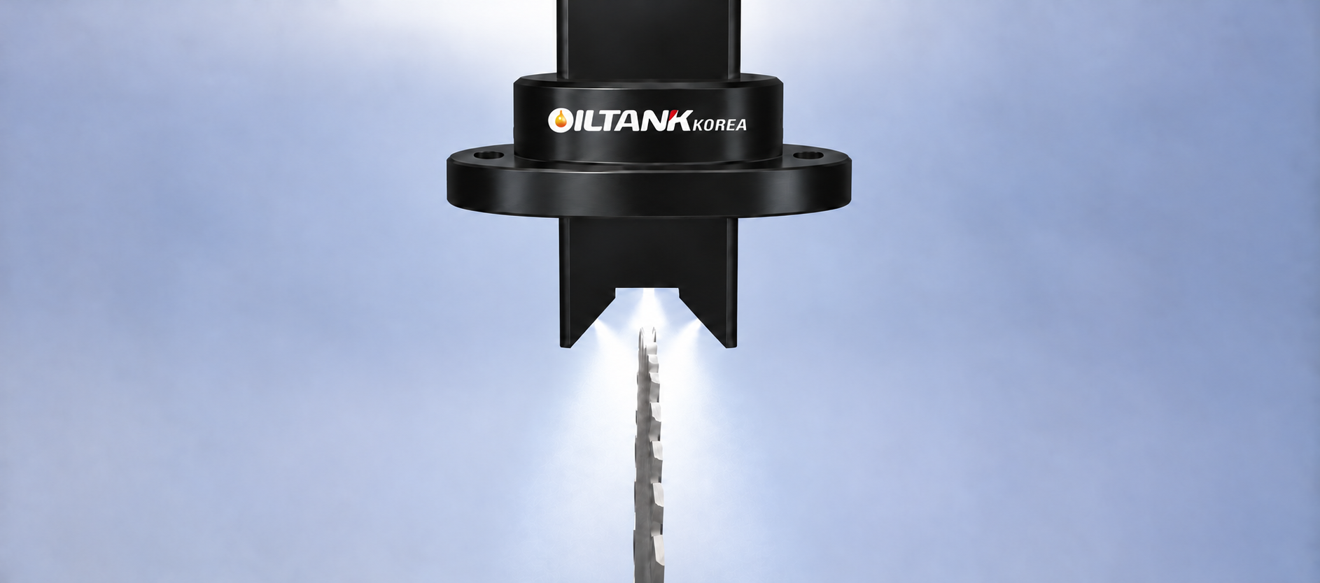 95% 크기의 3Way Nozzle 아래에서 오일을 받는 103% 크기의 얇은 원형톱날 단면